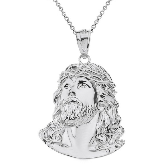Solid Gold Jesus Face Head Crown Thorns Necklace